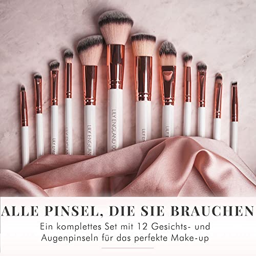 12-częściowy zestaw pędzli do makijażu w kolorze różowego złota | z pędzelkiem do podkładu, pędzlem do pudru, pędzel do makijażu oczu zestaw z torbą do przechowywania w szykownym marmurowym wzornictwie, Lily Englia - obrazek 5