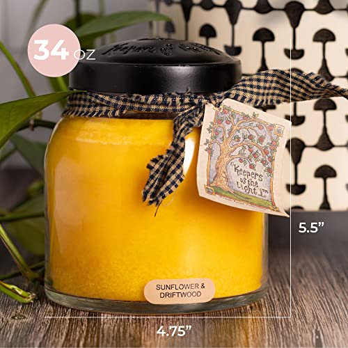 A Cheerful Giver - Słonecznik i drewno dryfujące - 974 ml świeczka zapachowa Papa z pokrywką - Keepers of The Light - 155 godzin, świeca prezentowa, żółta - obrazek 3