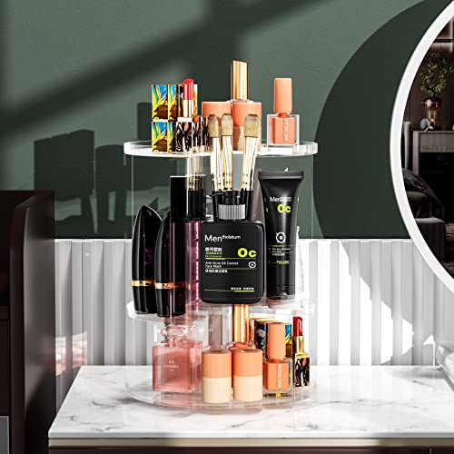 Newaner Organizer na kosmetyki, obracany o 360 stopni, organizer na szminki, pudełko do przechowywania kosmetyków, do łazienki, sypialni, przezroczysta komoda z tworzywa sztucznego - obrazek 2