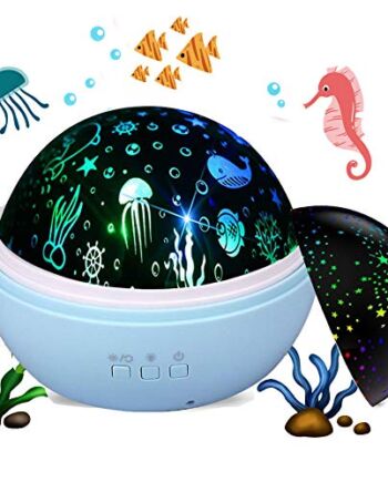 Projektor światła nocnego dla niemowląt, projektor z motywem gwiazdy, księżyca i fal oceanu, obrotowa lampa, najlepsza świąteczna lampka nocna do sypialni dziecięcej (niebieski)