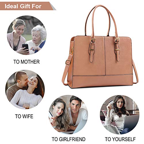 Lubardy Torby na laptopa dla kobiet 15,6 cala damska skórzana torba na laptopa torebki robocze damska torba na ramię biuro, Brązowy, L - obrazek 4