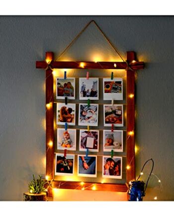 Naturalnie wyglądająca drewniana ramka na zdjęcia ze światłem LED i zatrzaskiem – ramka na zdjęcia wiele zdjęć – ramki na zdjęcia do dekoracji ścian i dekoracji wnętrz – ramki kolażowe na ścianę