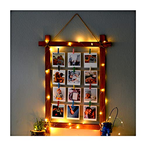 Naturalnie wyglądająca drewniana ramka na zdjęcia ze światłem LED i zatrzaskiem – ramka na zdjęcia wiele zdjęć – ramki na zdjęcia do dekoracji ścian i dekoracji wnętrz – ramki kolażowe na ścianę