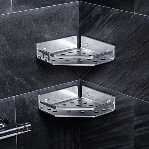 Tatay zestaw 2 półek na prysznic narożny księżycowy, 100% ze stali nierdzewnej, minimalistyczny design, 10 lat gwarancji, wymiary 20 x 20 x 5,5 cm - obrazek 2