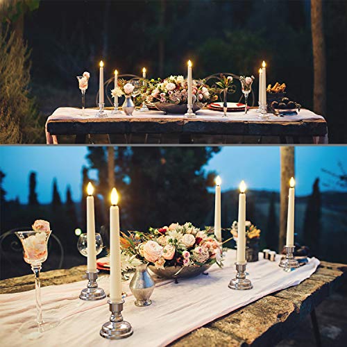 Ymenow Świece okienne, 6 szt. zasilane na baterie, bezpłomieniowe migoczące świeczki LED z pilotem zdalnego sterowania, timer, srebrny świecznik i knot 3D, bateria na kolację, do domu, na wesele dekoracja - obrazek 8