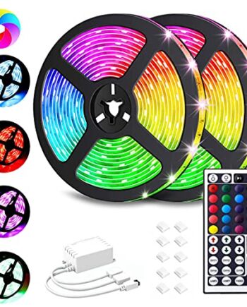 VOYOMO taśma LED 10 m, RGB, 300 diod LED SMD5050, 20 kolorów z pilotem zdalnego sterowania na podczerwień z 44 przyciskami, zasilacz 12 V 5 A, klasa wodoszczelności IP65, do oświetlenia, kuchni, na taras, imprezę i do całego domu