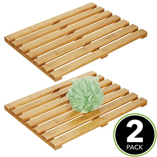 mDesign Zestaw 2 drewnianych mat prysznicowych, bambusowa i plastikowa mata łazienkowa pod prysznic, spa i sauny, antypoślizgowa, naturalna mata prysznicowa, naturalny bambus - obrazek 9