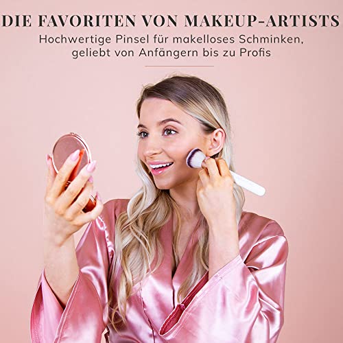 12-częściowy zestaw pędzli do makijażu w kolorze różowego złota | z pędzelkiem do podkładu, pędzlem do pudru, pędzel do makijażu oczu zestaw z torbą do przechowywania w szykownym marmurowym wzornictwie, Lily Englia - obrazek 6