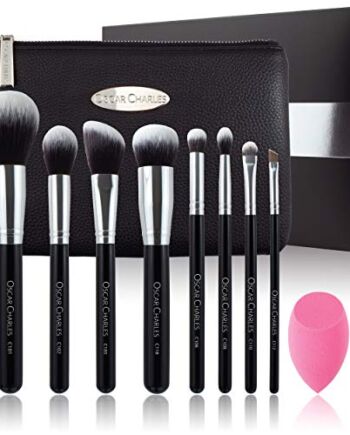 Oscar Charles 8-częściowy profesjonalny zestaw pędzli do makijażu z gąbką kosmetyczną i luksusową kosmetyczką z pięknym pudełkiem - srebro