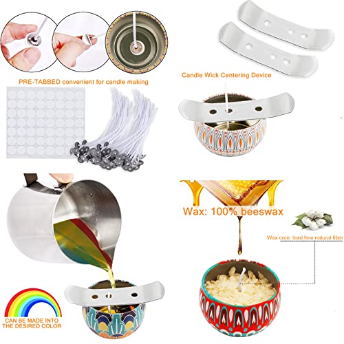 VIPNAJI zestaw do produkcji świec, akcesoria, świece zapachowe, zestaw prezentowy, wosk pszczeli, knoty, naklejki, garnek do topienia wosku, pojemniczki na świeczki, 4 kolory barwników itp. - obrazek 5