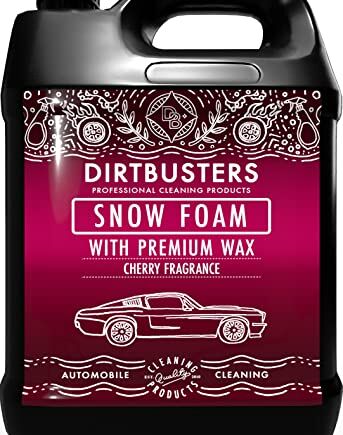 Dirtbusters Szampon śnieżny, pianka do czyszczenia – profesjonalny środek do czyszczenia samochodu – bezpieczny, nietoksyczny, z woskiem o wysokim połysku i zapachu słodkiej wiśni – do profesjonalnego mycia samochodu – 5 litrów (1)