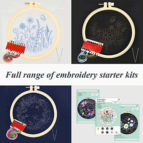 Pllieay 3 zestawy startowe do haftowania dla początkujących, z wzorami i instrukcjami (mogą nie być dostępne w języku polskim), w tym hafty z motywem kwiatowym, 3-częściowa ramka do haftowania wykonana z tworzywa sztucznego, kolorowe nici i narzędzia. - obrazek 8