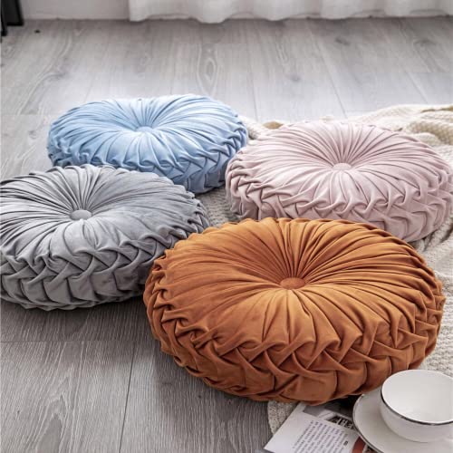 Boyigog Poduszka ozdobna Home 38 cm, okrągła poduszka w kształcie dyni, aksamitna plisy, ręcznie wykonana, poduszka na podłogę, do domu, na sofę, na kanapę, łóżko, dekoracja samochodu (szara-2) - obrazek 2
