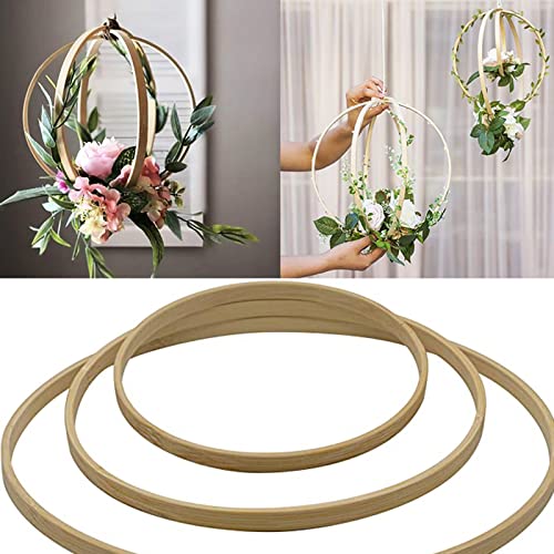 ZJXHINS Drewniany pierścień, łapacz snów, zestaw pierścionków, drewniany bambus, kwiat, wieniec, makrama, drewniane pierścienie do rzemiosła, łapacz snów, materiały do samodzielnego wykonania wieńca ślubnego, rękodzieło, 12 sztuk, 2 rozmiary - obrazek 4