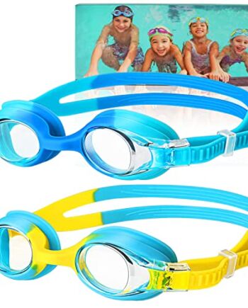 DOBET Okulary do pływania dla dzieci, 2 sztuki okularów do pływania, ochrona przed parowaniem, ochrona przed promieniowaniem UV, profesjonalne okulary do pływania dla dzieci, chłopców i dziewczynek, wiek 3-14 lat