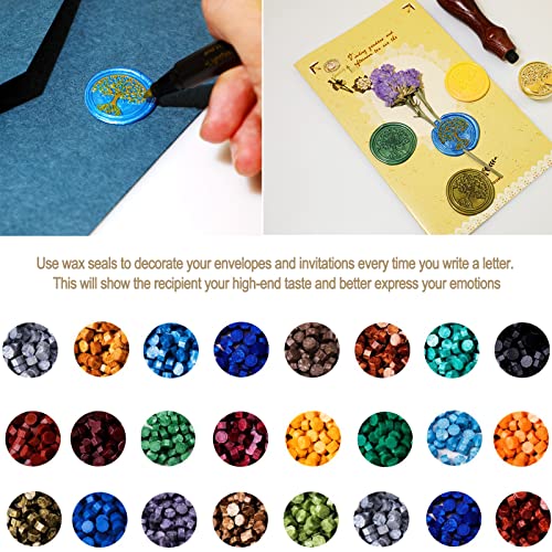 Zestaw 600 sztuk pereł z wosku pieczęciowego w stylu vintage, kolorowe uszczelki, perełki, 24 kolory, zestaw pieczęci z woskiem ośmiokątnym, z 4 świeczkami i 1 łyżką do topienia wosku, stempli, listów, zaproszeń ślubnych, kartek - obrazek 7