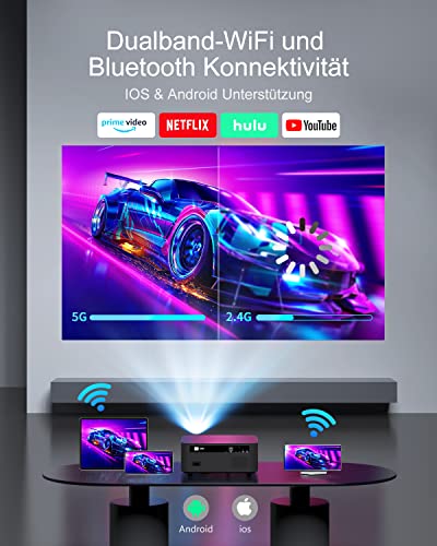 Projektor WiFi, Projektor FunFlix Full HD 5G WiFi Bluetooth, Natywny projektor 1080P Projektor kina domowego 4K, - obrazek 8