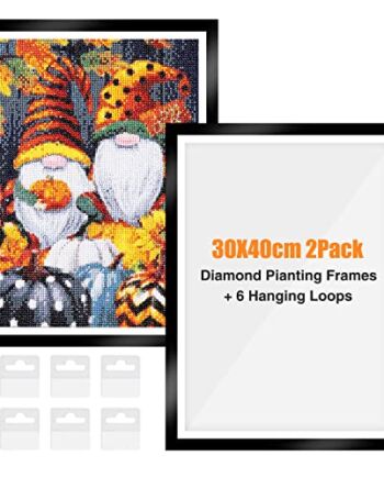 GHHKUD Zestaw 2 ramek do malowania diamentami, rama do malarstwa diamentowego 30 x 40 cm, magnetyczna rama z tworzywa sztucznego, samoprzylepna, rama do malowania diamentowego z haczykami, rama na ścianę, okna i drzwi (czarna)