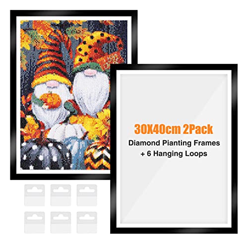 GHHKUD Zestaw 2 ramek do malowania diamentami, rama do malarstwa diamentowego 30 x 40 cm, magnetyczna rama z tworzywa sztucznego, samoprzylepna, rama do malowania diamentowego z haczykami, rama na ścianę, okna i drzwi (czarna)
