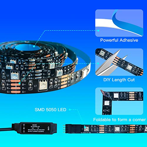 WOANWAY taśma LED do telewizorów LED, 2 m, pilot zdalnego sterowania z 44 przyciskami i synchronizacja z muzyką, do ekranów HDTV/TV o przekątnej 40-60 cali - obrazek 4