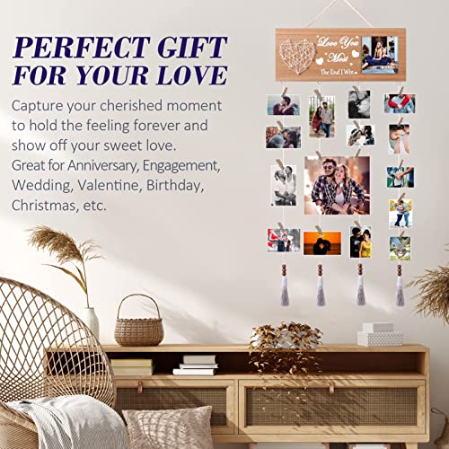 Ramka na zdjęcia, prezenty urodzinowe dla dziewczyny, przyjaciela, drewniana ramka na zdjęcia, kolaż, tablica do mieszkania, dekoracja ścienna, prezent dla niego, pary, ramka na zdjęcia z sercem na jubileusz, ściana ze zdjęciami - obrazek 4