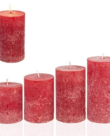 Smart-Planet® Świece Ambiente Boże Narodzenie – zestaw 4 czerwonych świec adwentowych wysokość 8/10/12/14 cm Ø 6,8 cm kolor czerwony Adwent wieniec bożonarodzeniowy