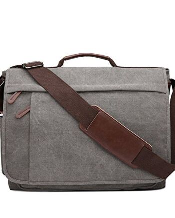 Neuleben wodoszczelna torba na laptopa o przekątnej ekranu 15,6 cala, w stylu vintage, torba na ramię, z płótna, ze skóry, męska, z uchwytem, z regulowanym paskiem na ramię, szary, Rozmiar uniwersalny, torba na ramię