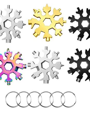 GIHENHAO Narzędzie wielofunkcyjne płatek śniegu, 6 szt. 18 w 1 płatek śniegu narzędzie ze stali nierdzewnej płatek śniegu poręczne narzędzie z breloczkiem do kluczy na zewnątrz podróż kemping