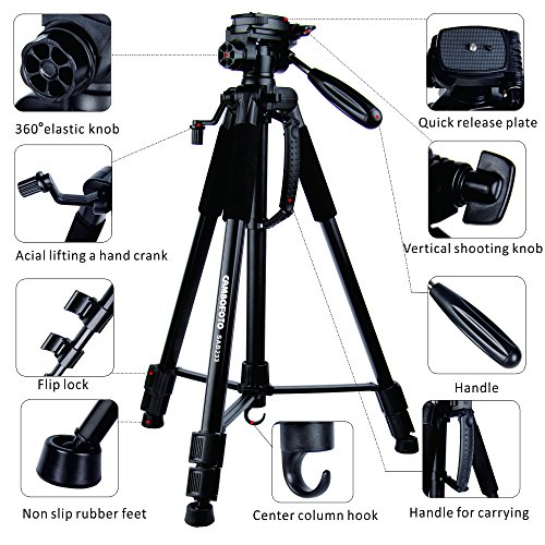 CAMBOFOTO Traveller aluminiowy statyw trójnożny 160 cm mały statyw z głowicą Pan do aparatu DSLR Canon Nikon Sony - obrazek 9