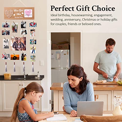 Ramka na zdjęcia, prezenty urodzinowe dla dziewczyny, przyjaciela, drewniana ramka na zdjęcia, kolaż, tablica do mieszkania, dekoracja ścienna, prezent dla niego, pary, ramka na zdjęcia z sercem na jubileusz, ściana ze zdjęciami - obrazek 6