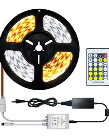 Taśma LED Dual Weiß 5 m, Tunable White 2700 K-6000 K, ciepła biel i zimna biel, SMD5050, 300 diod LED, Bi-Color CCT, regulowana za pomocą pilota zdalnego sterowania i zasilacza
