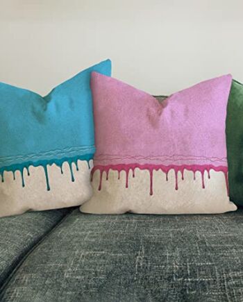 Casaviva® Zestaw 2 Satynowe poduszki meblowe Premium cm 50 x 50 Double Face wodoodporne, wysuwane we Włoszech eleganckie i nowoczesne. (Jasnoniebieski i Różowy Malarstwo, wkładki)