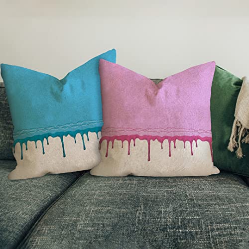 Casaviva® Zestaw 2 Satynowe poduszki meblowe Premium cm 50 x 50 Double Face wodoodporne, wysuwane we Włoszech eleganckie i nowoczesne. (Jasnoniebieski i Różowy Malarstwo, wkładki)