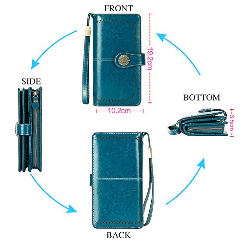 Teuen skórzany damski portfel o dużej pojemności, blokowanie RFID, z paskiem na nadgarstek, 26 przegródek na karty, portfel z zamkiem błyskawicznym, kieszeń na monety - obrazek 3