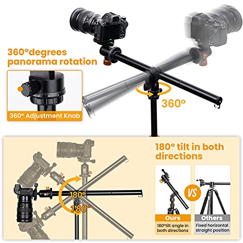 TARION Statyw fotograficzny z poziomą środkową kolumną, aluminiowy, statyw podróżny z głowicą kulową 360°, płytką szybkiej wymiany i torbą, przebudowa w statyw jednonożny (statyw + ramię wysięgnika) - obrazek 6