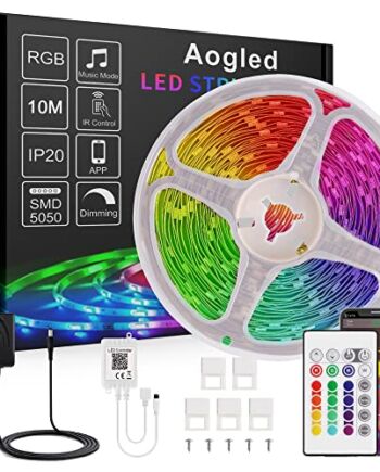 Aogled taśma LED Bluetooth 10 m,taśma świetlna LED 5050 RGB,sterowanie za pomocą aplikacji, pilot zdalnego sterowania,12 V,łańcuch świetlny LED, na imprezę, do domu itd