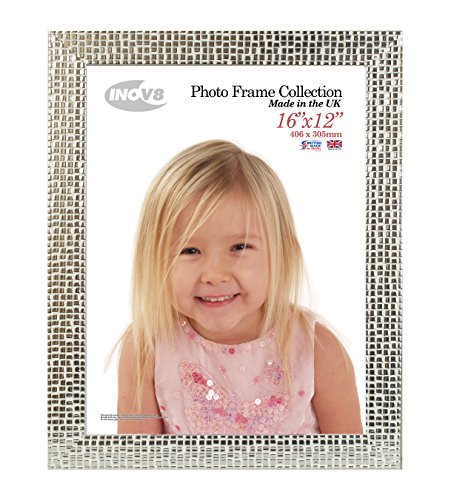 Inov8 Framing Brytyjska wykonana ramka na zdjęcia mozaika srebrna pomieści zdjęcie 16 cali x 12 cali (40,64 cm x 30,48 cm)
