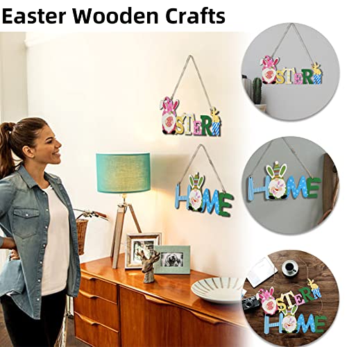 COLEESON 2 sztuki drewnianych zajączków, kolorowe zawieszki wielkanocne, zajączek wielkanocny, dekoracja wielkanocna, prezent do domu, na Wielkanoc, imprezę, drzwi, okno, dekoracja - obrazek 5