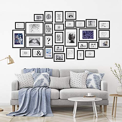bomoe 30szt Zestaw ramek na zdjęcia Emotion - Ramka na zdjęcia Kolaż na ścianę - Multi Ramka na zdjęcia Drewno i szkło plastikowe - 10x 10x 10,5x15cm / 15x 13x18cm / 5x 20x30cm - Czarna Ramka na zdjęcia - obrazek 3