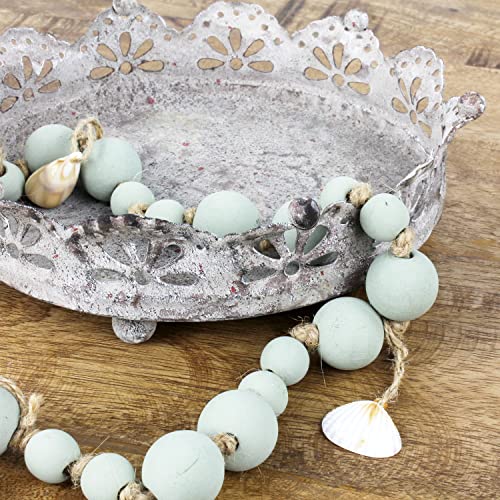 MACOSA EX244086 zawieszka dekoracyjna łańcuszek z muszelkami zielony 95 cm drewniana girlanda z pereł z zawieszką w kształcie muszli, dekoracja wisząca, dekoracja letnia, dekoracja do zawieszenia, morska - obrazek 2