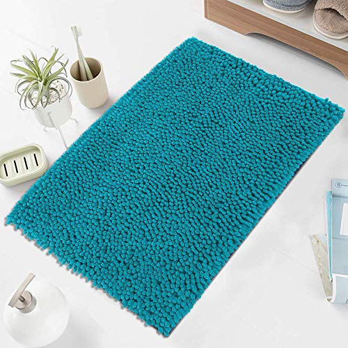 AOI Szenilowa mikrofibra kudłaty mata do kąpieli, miękka i przytulna, super chłonna woda, antypoślizgowa, gruba do łazienki sypialni (60 x 40 cm, błękitne jezioro) - obrazek 2