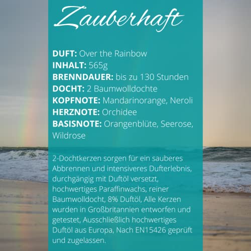 Woodbridge Świeca zapachowa w słoiku | duża świeca zapachowa z pokrywką | długi czas palenia (130 h) | Over The Rainbow (565 g) | świeca zapachowa z 2 knotami | niebieska świeca zapachowa świeczka świeczka świeża - obrazek 5