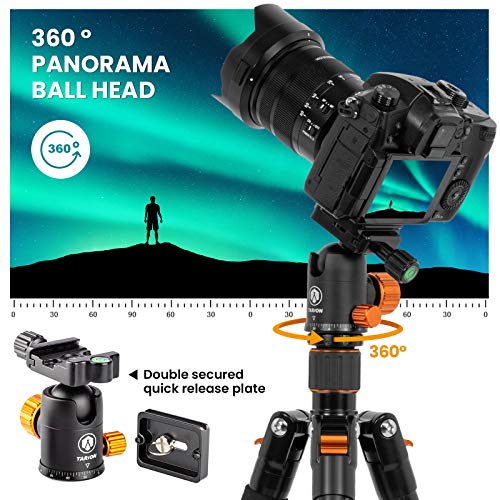 TARION Statyw fotograficzny z poziomą środkową kolumną, aluminiowy, statyw podróżny z głowicą kulową 360°, płytką szybkiej wymiany i torbą, przebudowa w statyw jednonożny (statyw + ramię wysięgnika) - obrazek 3