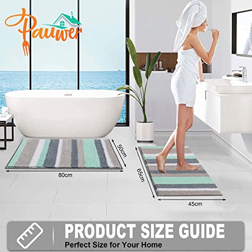 Pauwer 2-częściowy zestaw dywaników łazienkowych, z mikrofibry, antypoślizgowych, nadaje się do prania, 45 x 65 cm + 50 x 80 cm, kolor zielony - obrazek 4