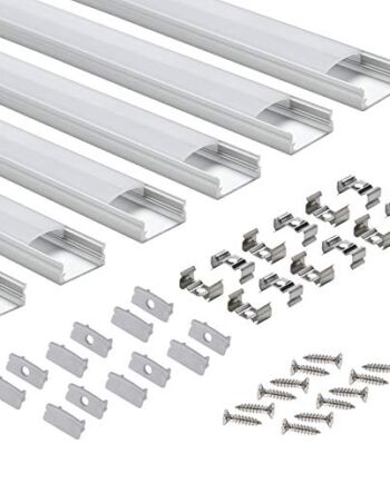 Profil LED 6 × 1 m, StarlandLed 6-pak profil aluminiowy LED w kształcie litery U z osłoną, zaślepkami i klipsami montażowymi do taśm LED