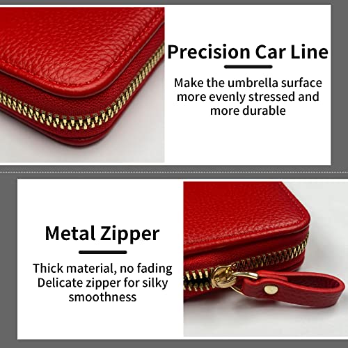 Newaner Etui na karty kredytowe, portfel dla kobiet i mężczyzn, ochrona RFID, etui na karty kredytowe, 11 przegródek, etui na karty, przenośna szczotka antykradzieżowa, mały portfel z zamkiem błyskawicznym (czerwone), czerwony, 1, nan - obrazek 4