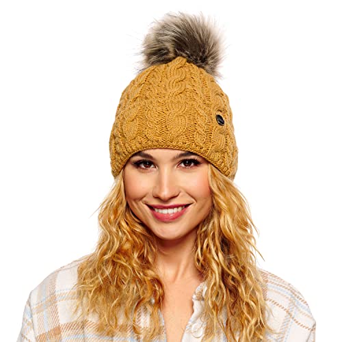 Damska zimowa czapka, ciepła czapka z dzianiny, czapka zimowa z pompon - obrazek 4