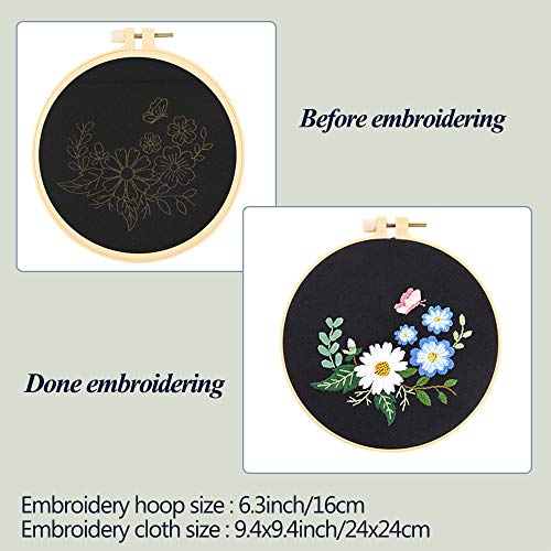 Pllieay 3 zestawy startowe do haftowania dla początkujących, z wzorami i instrukcjami (mogą nie być dostępne w języku polskim), w tym hafty z motywem kwiatowym, 3-częściowa ramka do haftowania wykonana z tworzywa sztucznego, kolorowe nici i narzędzia. - obrazek 6