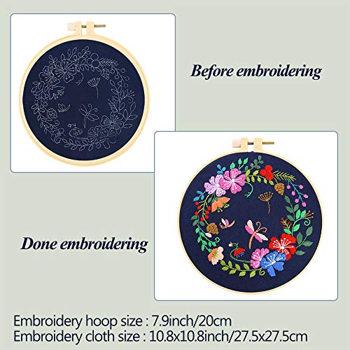 Pllieay 3 zestawy startowe do haftowania dla początkujących, z wzorami i instrukcjami (mogą nie być dostępne w języku polskim), w tym hafty z motywem kwiatowym, 3-częściowa ramka do haftowania wykonana z tworzywa sztucznego, kolorowe nici i narzędzia. - obrazek 7