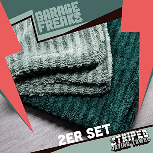 Garage Freaks - Striped Drying Towel - XL sucha ściereczka 50 x 80 cm, 1300 g/m², jasnozielona - bardzo chłonna, hybrydowa ściereczka do osuszania - wysycha samochód, motocykl i rower - obrazek 6